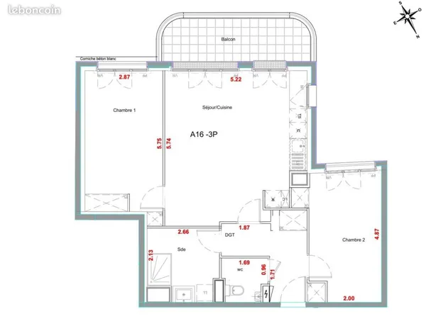 Appartement 3 pièces 72 m²