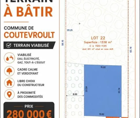 Terrain 1 014 m² Coutevroult