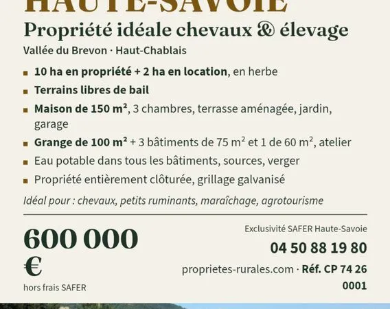 Propriété agricole 12 ha avec habitation et bâtiments - Haute-Savoie