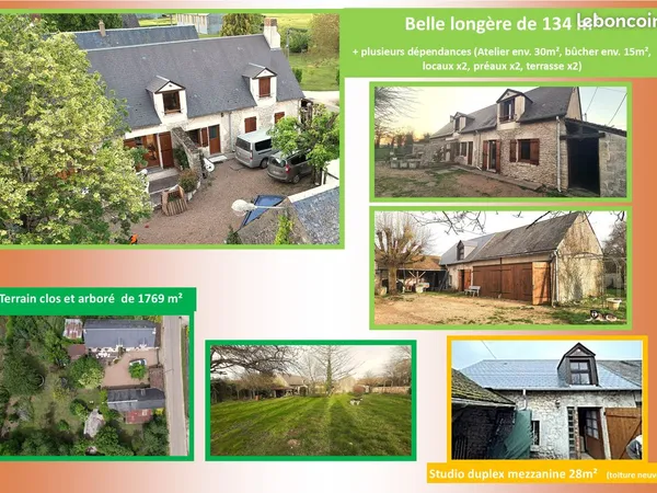 Maison longère de 134m² + studio duplex de 25m² + autres dépendances