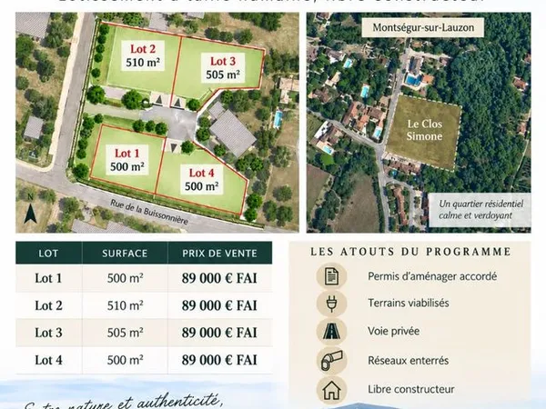 Terrain 500 m² MONTSEGUR SUR LAUZON
