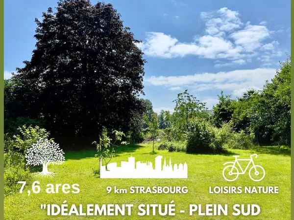 Terrain viabilisé 7,6 ares - plein sud, vue sur les champs - 10 km de Strasbourg