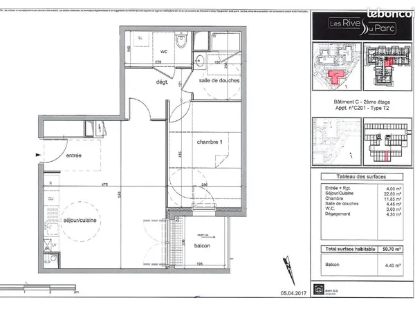 Appartement T2 de 50,7 m² avec balcon - Résidence Les Rives du Parc