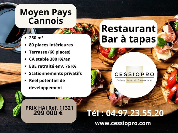 Restaurant, bar à tapas, ambiance festive-soft Terrasse et parking privatifs Moyen pays Cannois