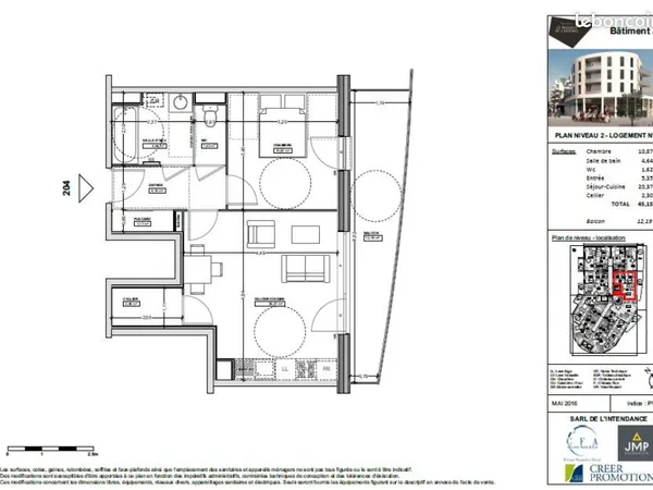 Appartement 2 pièces 45 m²