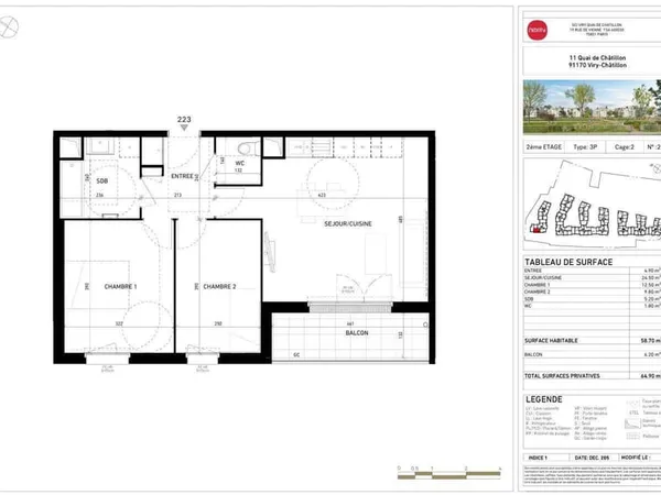 Appartement 3 pièces 59 m²