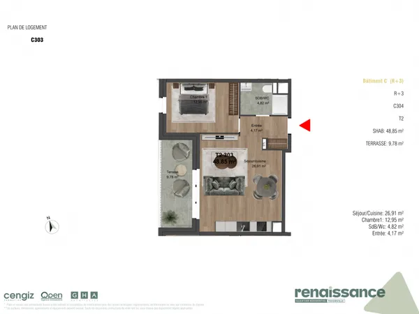 Appartement 2 pièces 49 m²
