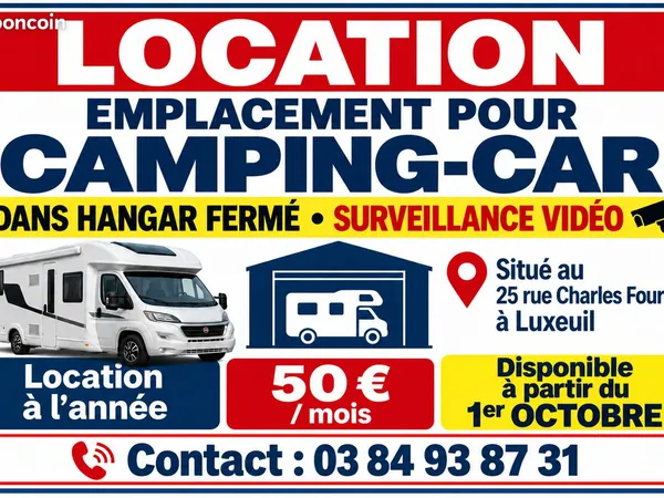 Location emplacement camping-car - hangar fermé - Luxeuil