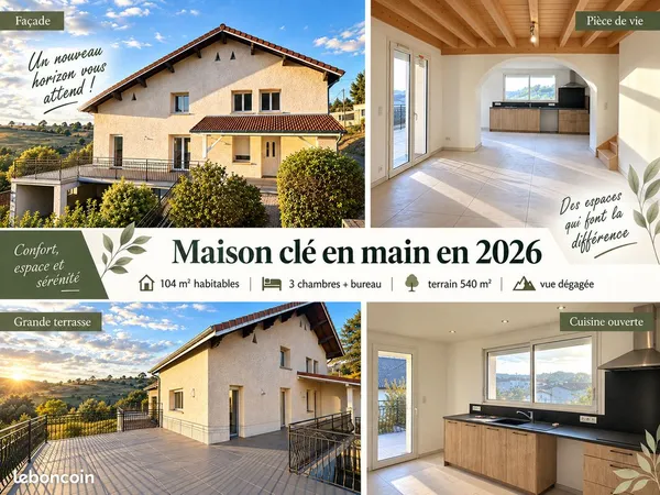 Maison clé en main refaite à neuf par professionnels sur plans d'architecte, jamais habitée 104m² + 