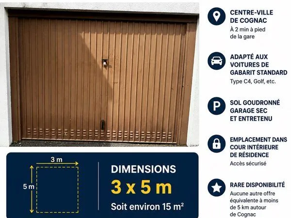 Garage fermé 15 m² à louer - Centre Cognac - Proche gare