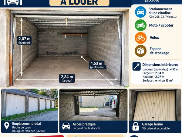 🚗 garage / box fermé à louer - bourg-lès-valence (26500)
