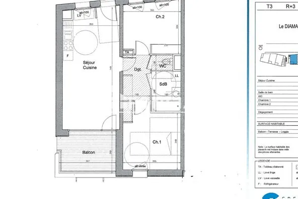 Appartement 3 pièces 61 m²