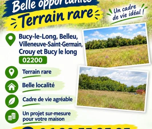 Terrain à bâtir de 1310 m² à BUCY-LE-LONG (02)