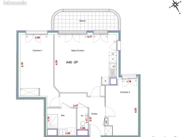 Appartement 3 pièces 67 m²