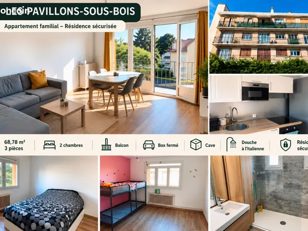 À LOUER - LES PAVILLONS-SOUS-BOIS - 3 PIÈCES - 68,78 m² - 2 CHAMBRES - BALCON - BOX + CAVE