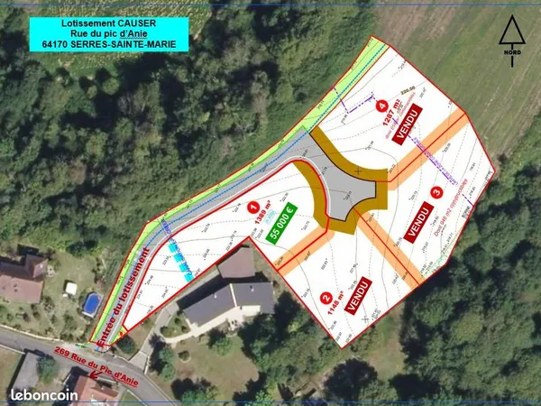 Terrain de 1389 m2 viabilisé dans lotissement de 4 lots