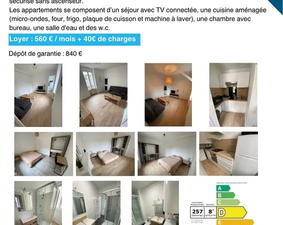 Location appartement T2 Meublé Saint Brieuc Hypercentre