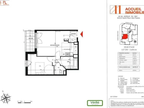 Appartement 2 pièces 45 m²