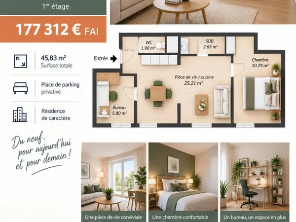 T2 Bis neuf de 45,83 m², un appartement pensé pour conjuguer confort et polyvalence !