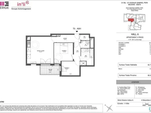 Appartement 3 pièces 63 m²