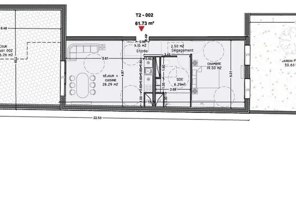 Appartement 2 pièces 62 m²