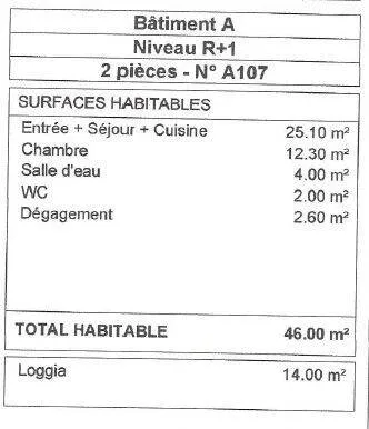 Appartement 2 pièces 46 m²