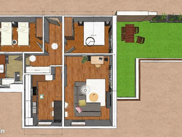 Magnifique T3 RDJ - proche lac, commerces, grande terrasse sur parc calme, expo sud | 70 m² meublé A
