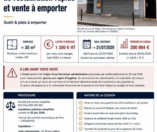 Restauration, restauration rapide 35 m² Paris