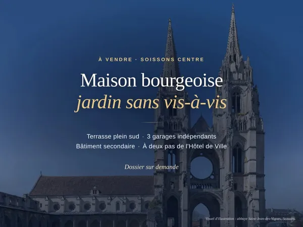 Soissons – Maison bourgeoise à vendre : jardin et 3 garages