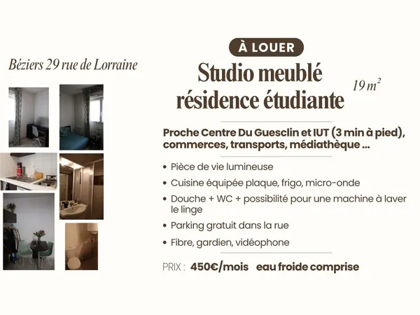 Location studio étudiant Béziers proche IUT