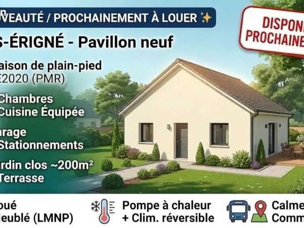 Disponible prochainement à la loction : Pavillon pavillon neuf de plain pied 3 chambres avec jardin 