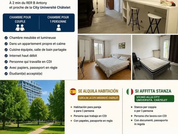 Chambre de 10m2 à louer sur Antony
