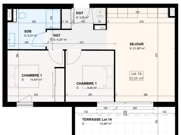 Appartement 3 pièces 55 m²