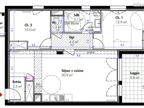 Appartement 3 pièces 68 m²