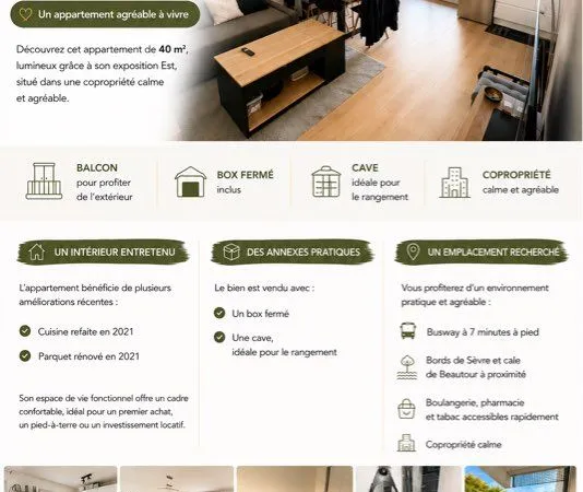 Appartement lumineux avec box et cave