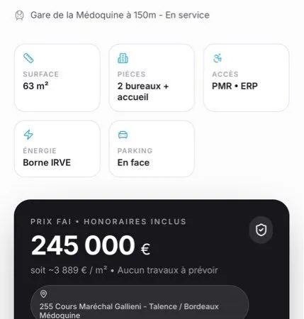 Bordeaux Médoquine - 255 Gallieni - Local 63m² refait neuf - ERP PMR - Gare 2 min - 245000