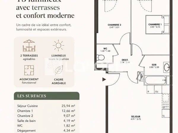 Appartement 3 pièces 58 m²