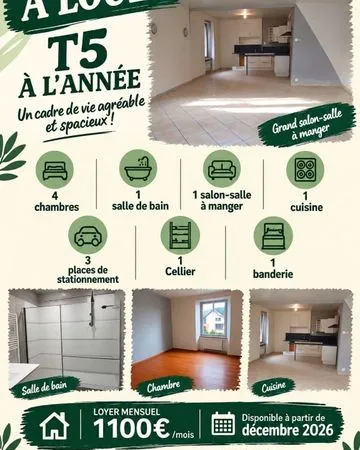 À louer T5 duplex 121 m2