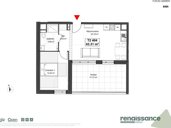 Résidence RENAISSANCE Appartement F2 neuf Lot A404