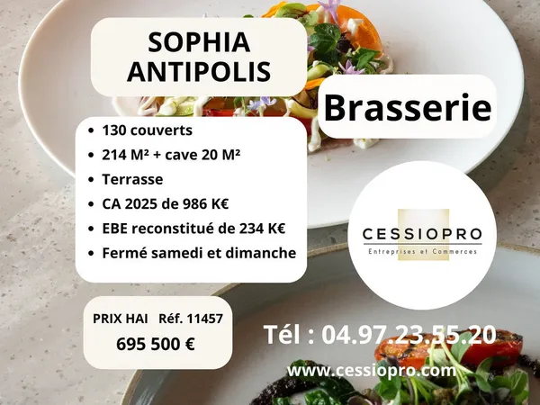 BRASSERIE 130 places CA 986K€ - SOPHIA ANTIPOLIS