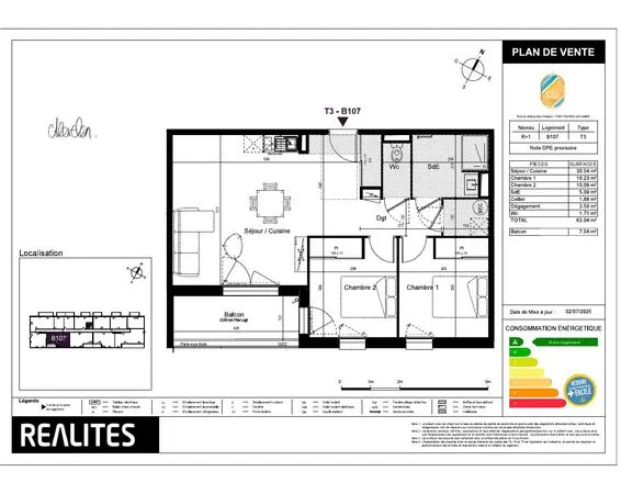 Appartement 3 pièces 63 m²