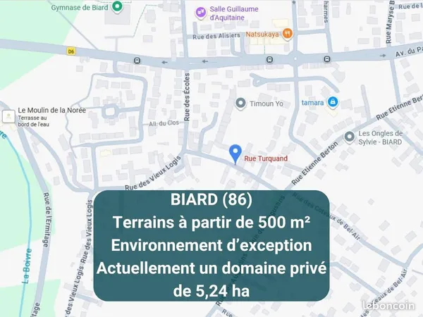 BIARD 86580, terrain à bâtir 500 m² en secteur premium