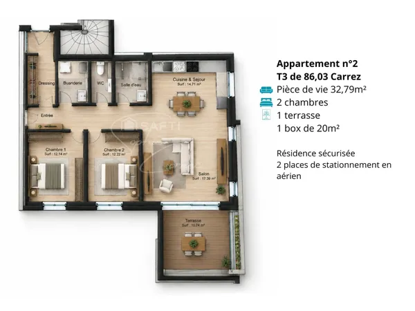 T3 avec terrasse privative