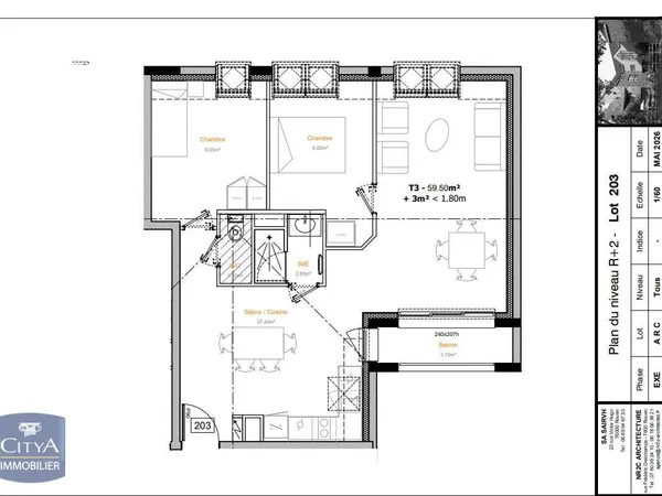 Appartement 3 pièces 59 m²