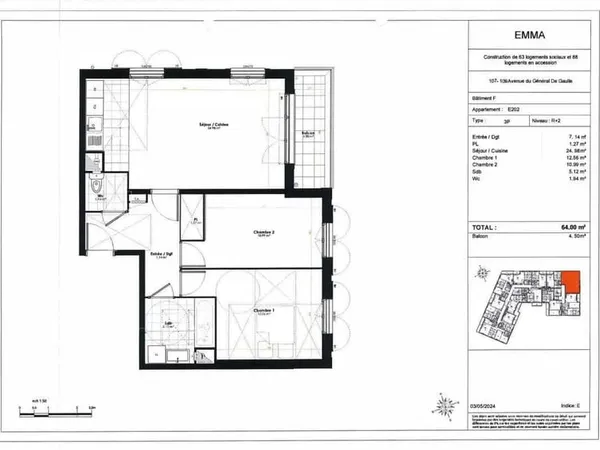 Appartement 3 pièces 64 m²
