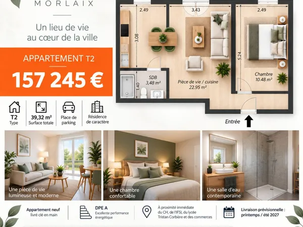 T2 neuf de 39,32 m², au coeur d'une résidence entièrement repensée !