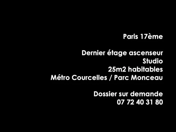 Vends studio 24m² Paris 17ème - Rue de Courcelles