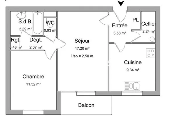 Appartement 2 pièces 51 m²