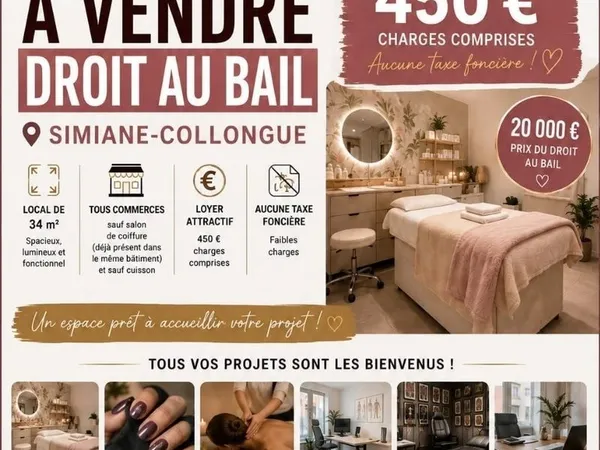 Droit au bail 34 m² - Loyer 450 CC - Tous commerces - Simiane