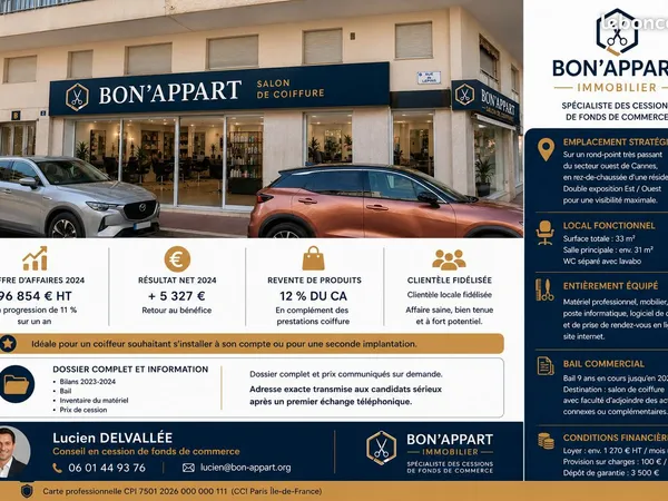 Fonds de commerce, salon de coiffure CANNES